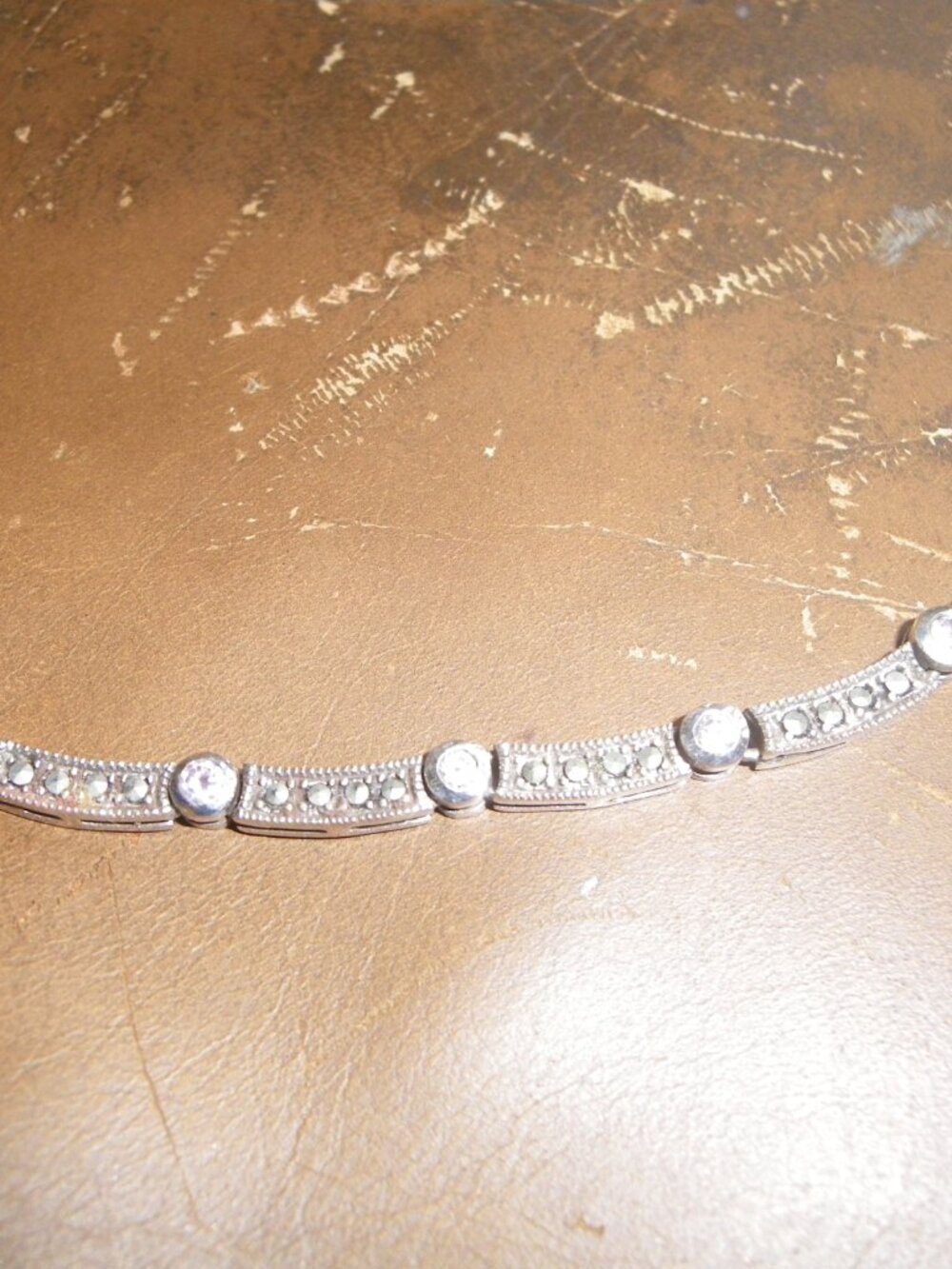 Women’s Sterling Silver Thick Linked Necklace w/ Marcasite Smoke Quartz Accents - Picture 2 of 4